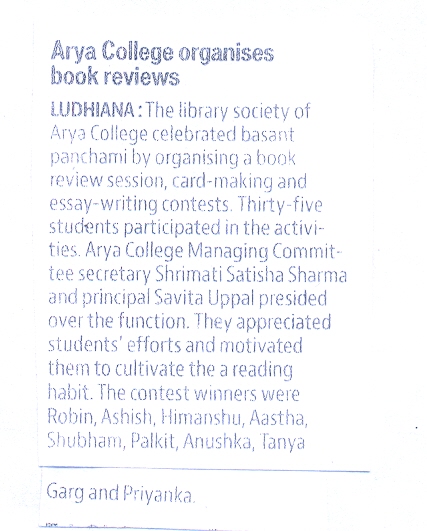 Arya College Organizes Book Reviews