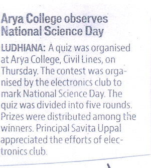 Arya College observes National Science Day