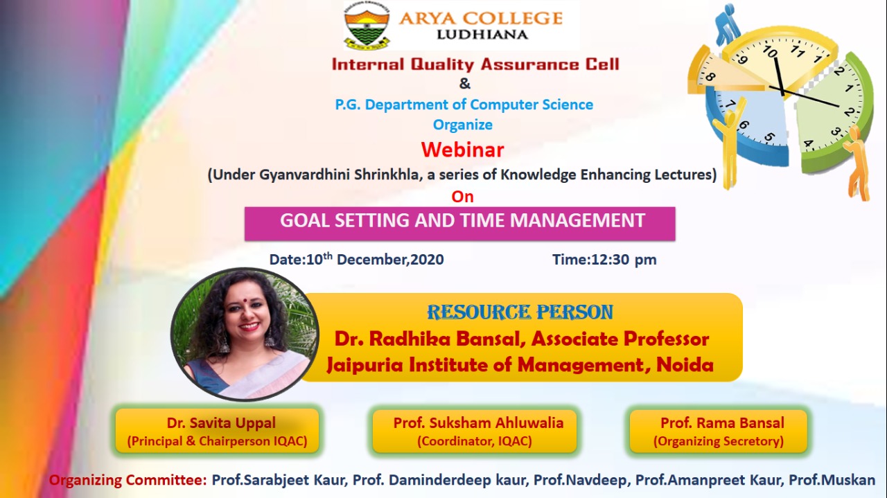 Webinar Organised on Goal Setting and Time Management